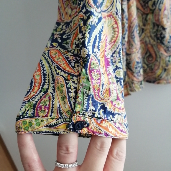 Liberty London Fabrics Colourful Paisley Pleated Partial Button Blouse Large - Picture 5 of 16